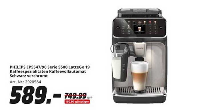 PHILIPS EP5547/90 Serie 5500 LatteGo 19 Kaffeevollautomat Schwarz verchromt