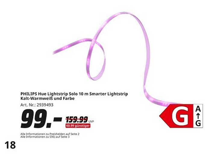 PHILIPS Hue Lightstrip Solo 10 m Smarter Lightstrip Kalt-Warmweiß und Farbe