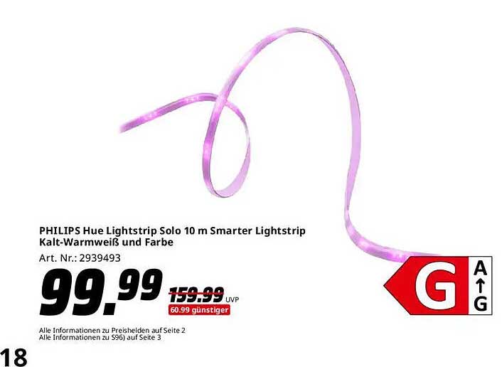 PHILIPS Hue Lightstrip Solo 10 m Smarter Lightstrip Kalt-Warmweiß und Farbe