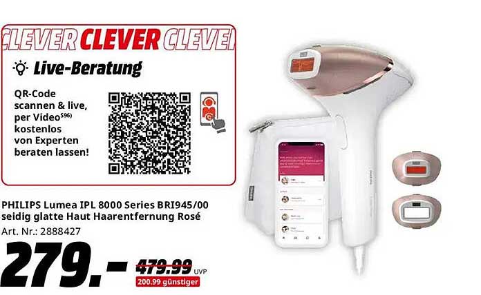 PHILIPS Lumea IPL 8000 Series BR1945/00 - Seidig glatte Haut Haarentfernung Rosé