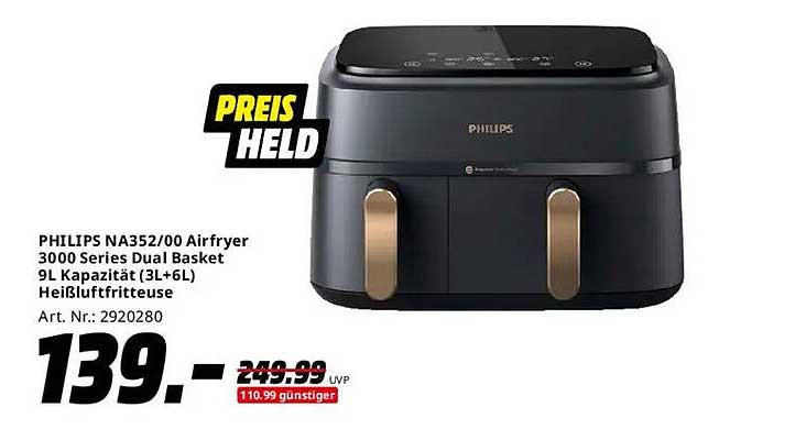 PHILIPS NA352/00 Airfryer 3000 Series Dual Basket 9L