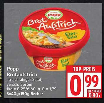 Popp Brotaufstrich – streichfähiger Salat, verschiedene Sorten