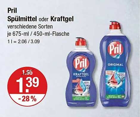 Pril Spülmittel oder Kraftgel verschiedene Sorten je 675-ml / 450-ml-Flasche