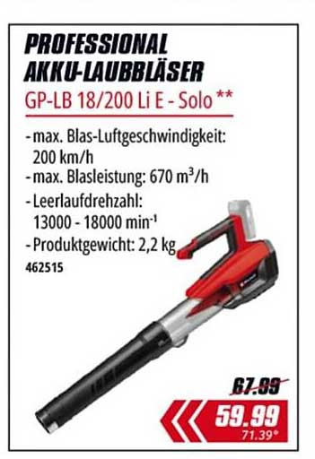 PROFESSIONAL AKKU-LAUBBLÄSER GP-LB 18/200 Li E - Solo