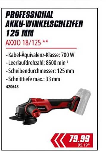 PROFESSIONAL AKKU-WINKELSCHLEIFER 125 MM AXXIO 18/125