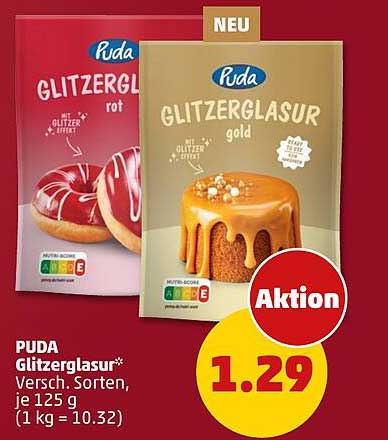 PUDA Glitzerglasur 125 g (rot und gold)