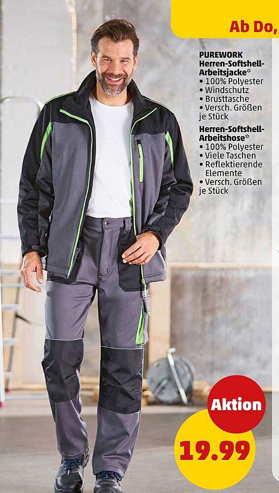 PUREWORK Herren-Softshell-Arbeitsjacke und Herren-Softshell-Arbeitshose im Angebot