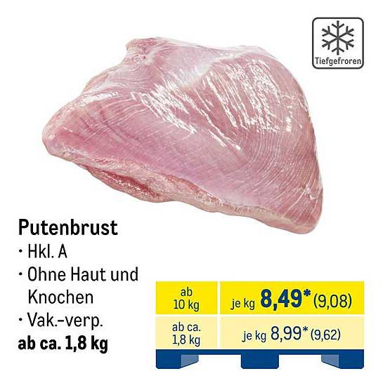 Putenbrust Hkl. A - Tiefgefroren, ohne Haut und Knochen