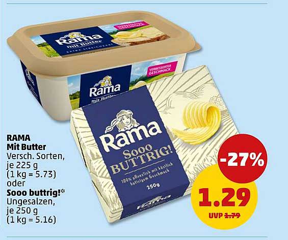 Rama Mit Butter - Verschiedene Sorten, 225 g oder Rama Sooo buttrig! 250 g