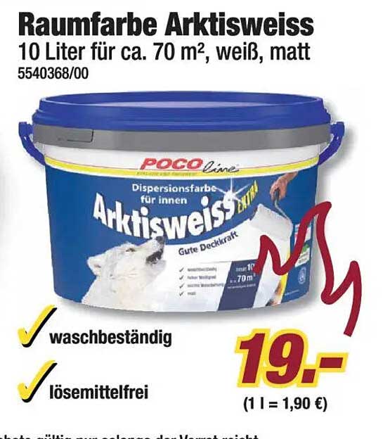 Raumfarbe Arktisweiss - 10 Liter für ca. 70 m², weiß, matt