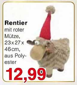 Rentier mit roter Mütze, 23x27x46cm, aus Polyester