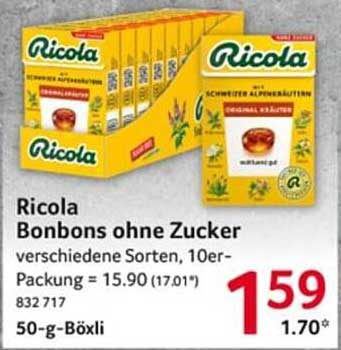 Ricola Bonbons ohne Zucker, verschiedene Sorten, 10er-Packung
