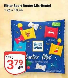 Ritter Sport Bunter Mix-Beutel 195 g