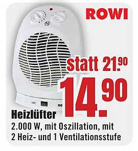 ROWI Heizlüfter 2.000 W mit Oszillation