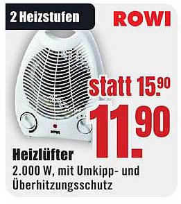 ROWI Heizlüfter 2.000 W mit Umkipp- und Überhitzungsschutz