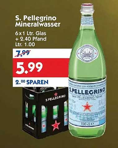 S. Pellegrino Mineralwasser 6x1 Ltr. Glas
