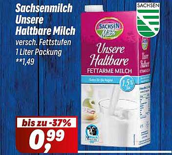 Sachsenmilch Unsere Haltbare Milch 1 Liter Packung
