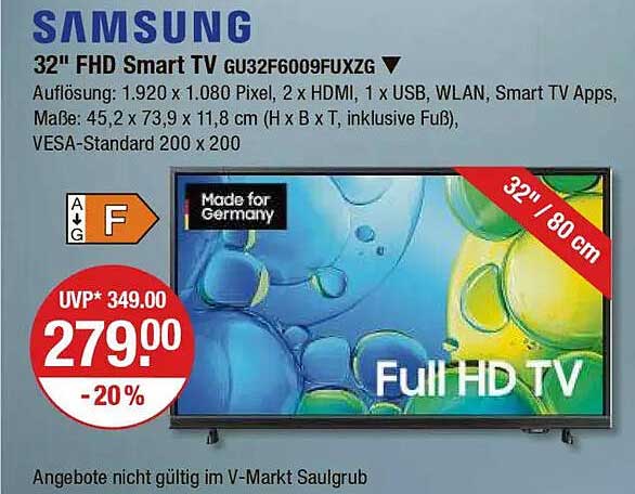 Samsung 32" FHD Smart TV GU32F6009FUXZG
