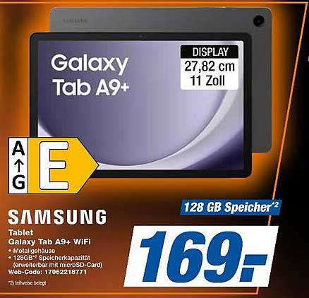 Samsung Galaxy Tab A9+ WiFi mit 128 GB Speicher