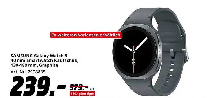 SAMSUNG Galaxy Watch 8 - 40 mm Smartwatch Kautschuk, Graphit