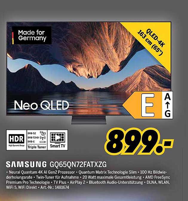 Samsung Neo QLED 65" 4K TV - GQ65QN72FATXZG