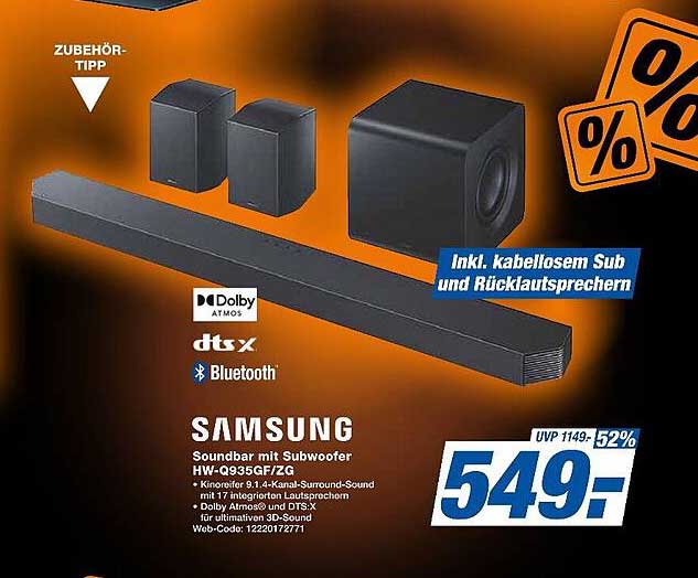 Samsung Soundbar mit Subwoofer HW-Q935GF/ZG