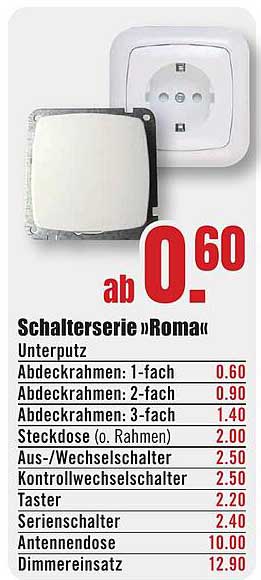 Schalterserie »Roma« - Abdeckrahmen, Steckdosen und Schalter ab 0,60 €