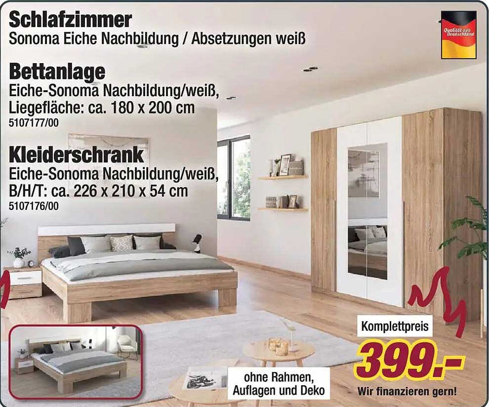 Schlafzimmer Eiche Sonoma Nachbildung / Absetzungen weiß