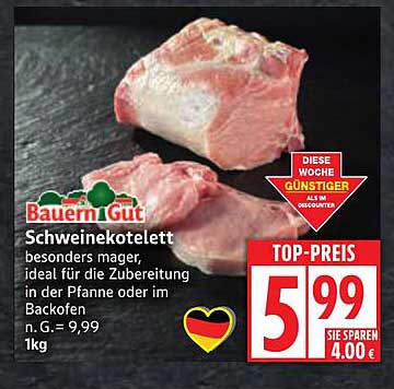 Schweinekotelett - besonders mager, ideal für die Zubereitung in der Pfanne oder im Backofen