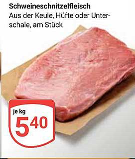 Schweineschnitzelfleisch aus der Keule, Hüfte oder Unterschale, am Stück