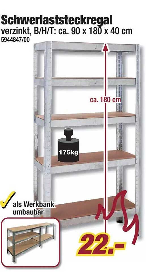 Schwerlaststeckregal verzinkt, B/H/T: ca. 90 x 180 x 40 cm
