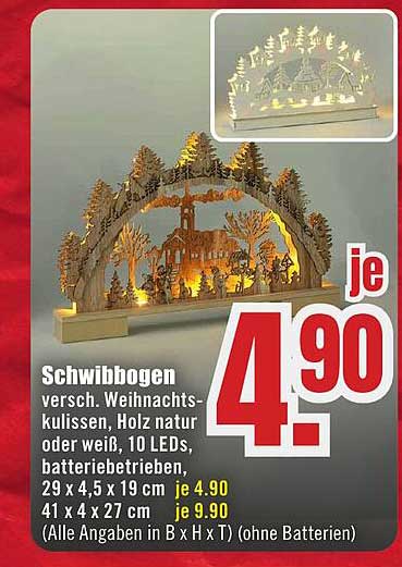 Schwibbogen verschiedene Weihnachtskulissen, Holz natur oder weiß, 10 LEDs, batteriegetrieben
