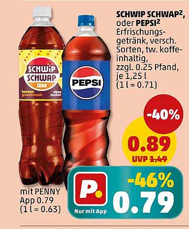 SCHWIP SCHWAP² oder PEPSI² - Erfrischungsgetränk mit App-Rabatt