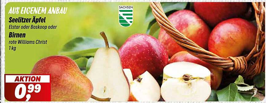 Seelitzer Äpfel Elstar oder Boskoop oder Birnen rote Williams Christ - 1 kg