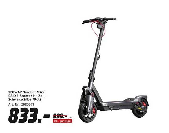 SEGWAY Ninebot MAX G3 D E-Scooter (11 Zoll, Schwarz/Silber/Rot)