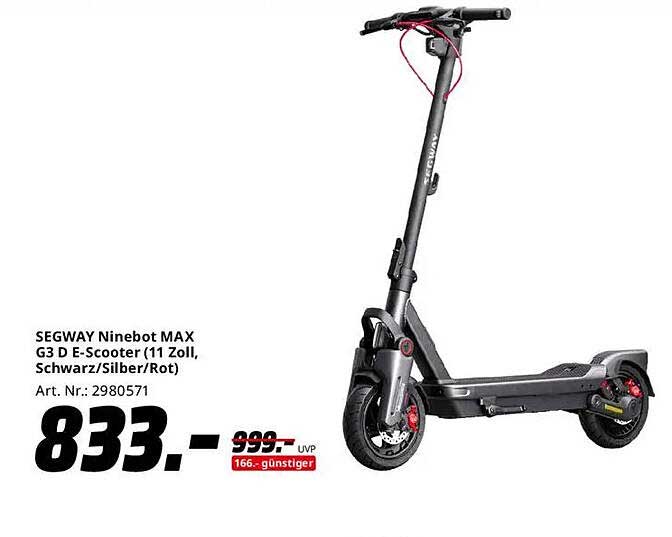 SEGWAY Ninebot MAX G3 D E-Scooter (11 Zoll, Schwarz/Silber/Rot)