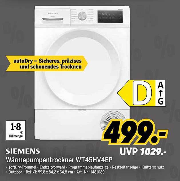 SIEMENS Wärmepumpentrockner WT45HV4EP