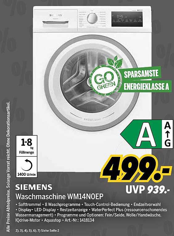 SIEMENS Waschmaschine WM14NOEP - Spülmaschine mit hohem Komfort