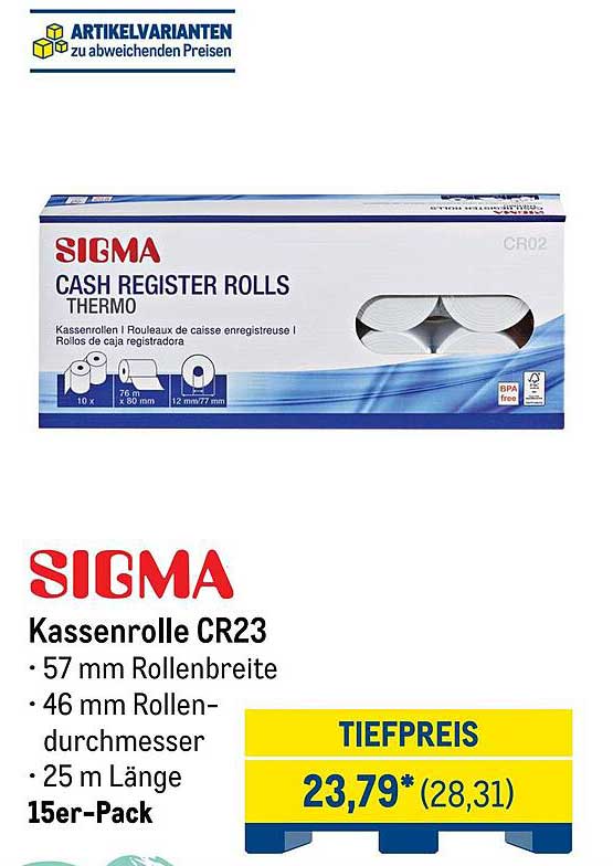 SIGMA Kassenrolle CR23 - 15er-Pack