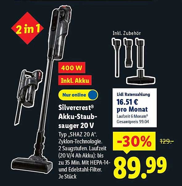 Silvercrest® Akku-Staubsauger 20 V