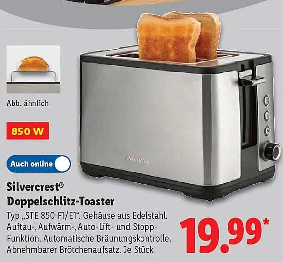 Silvercrest® Doppelschlitz-Toaster Typ „STE 850 FI/E1“