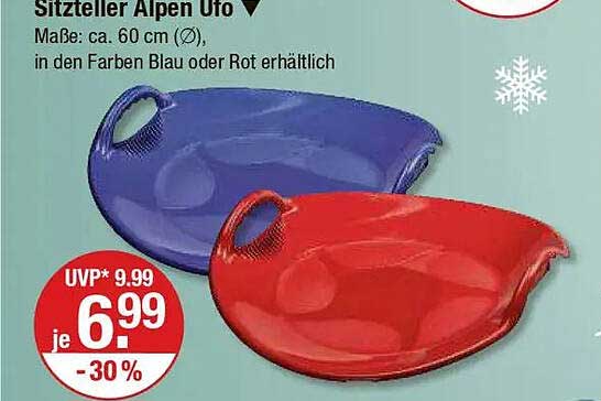 Sitzteller Alpen Ufo 60 cm in Blau oder Rot - 30% reduziert!
