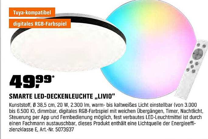 Smarte LED-Deckenleuchte „LIVIO“