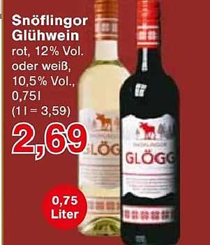 Snöflingor Glühwein rot, 12% Vol. oder weiß, 10,5% Vol., 0,75l