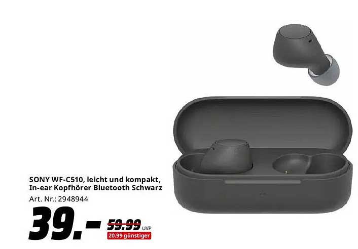 SONY WF-C510, leicht und kompakt, In-ear Kopfhörer Bluetooth Schwarz