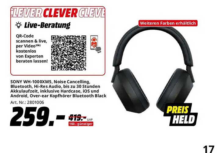 SONY WH-1000XM5 Bluetooth Kopfhörer mit Noise Cancelling