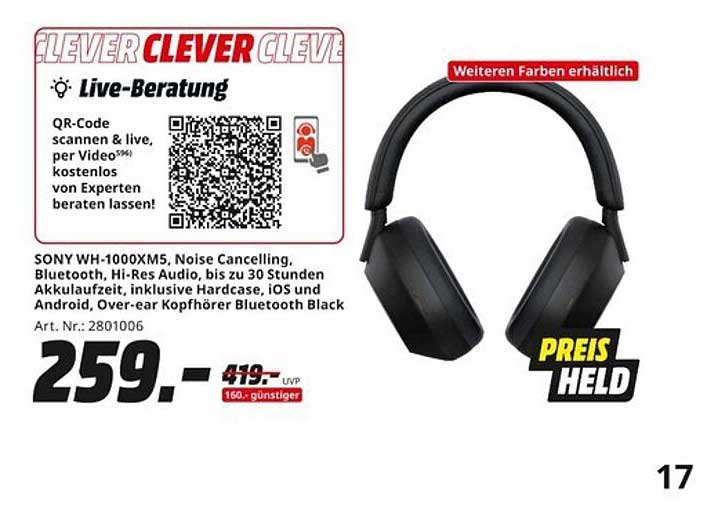 SONY WH-1000XM5, Noise Cancelling, Bluetooth, Hi-Res Audio