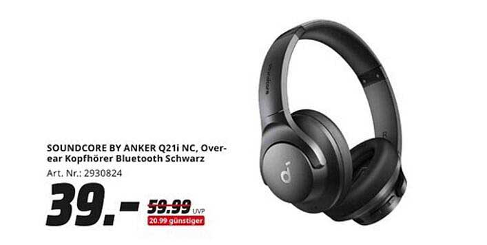 SOUNDCOR BY ANKER Q21i NC, Over-ear Kopfhörer Bluetooth Schwarz