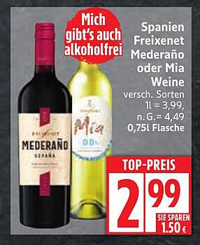 Spanien Freixenet Mederaño oder Mia Weine 0,75l Flasche