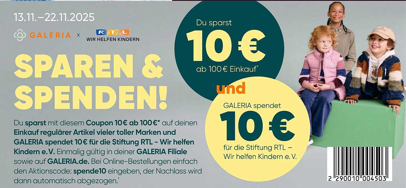 SPAREN & SPENDEN bei GALERIA – 10 € Rabatt ab 100 € Einkauf